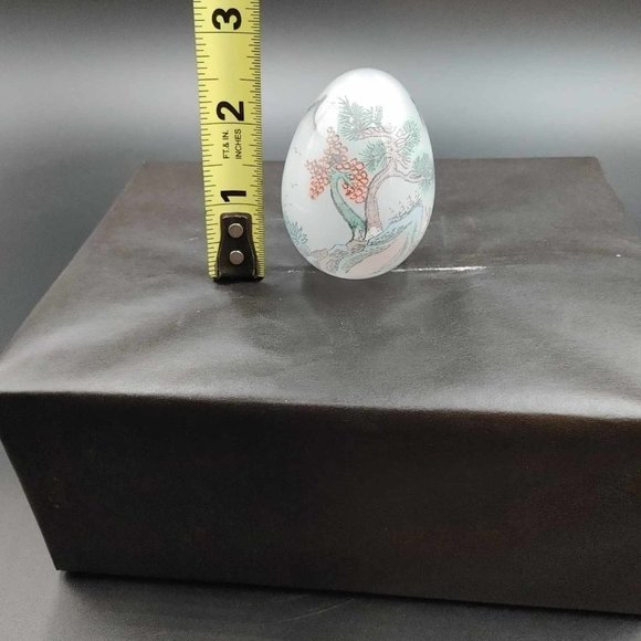 Vintage Reverse Hand Painted Glass Egg Japanese Scene Mountain Tree - No Stand - Picture 9 of 9